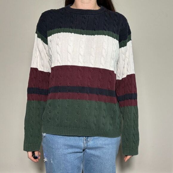 Vintage Chunky Trader Bay 100% Cotton Striped Crewneck Size Large - Picture 2 of 4